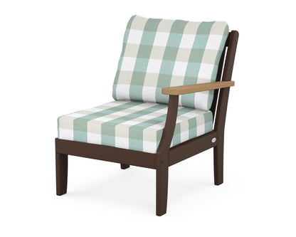 POLYWOOD® Braxton Modular Right Arm Chair in Mahogany / Natural / Buffalo Plaid Glacier Spa