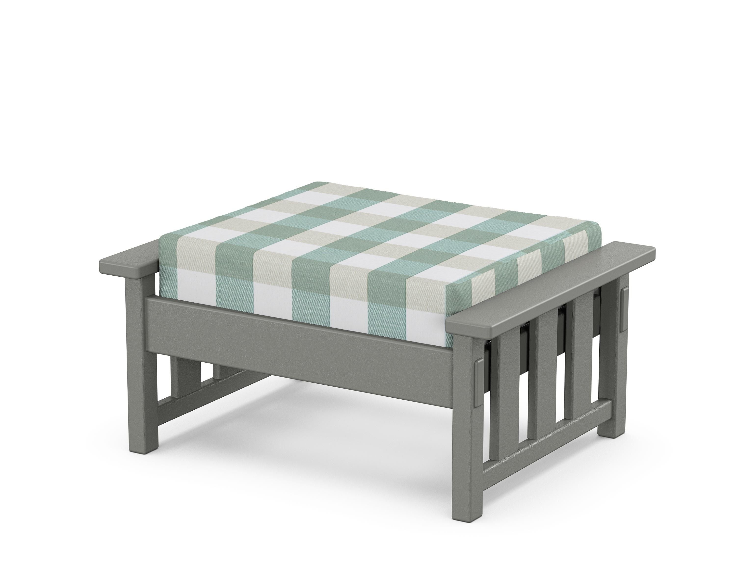 Martha Stewart by POLYWOOD® Acadia Deep Seating Ottoman in Slate Grey / Buffalo Plaid Glacier Spa
