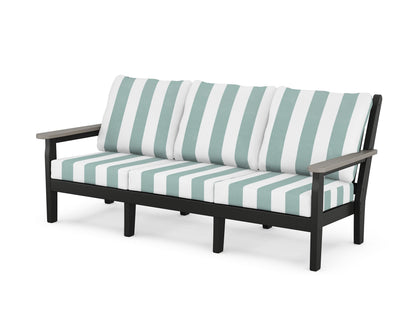 POLYWOOD® Chippendale Deep Seating Sofa in Black / Driftwood / Cabana Stripe Glacier Spa