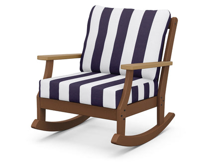 POLYWOOD® Braxton Deep Seating Rocking Chair in Teak / Natural / Cabana Stripe Navy
