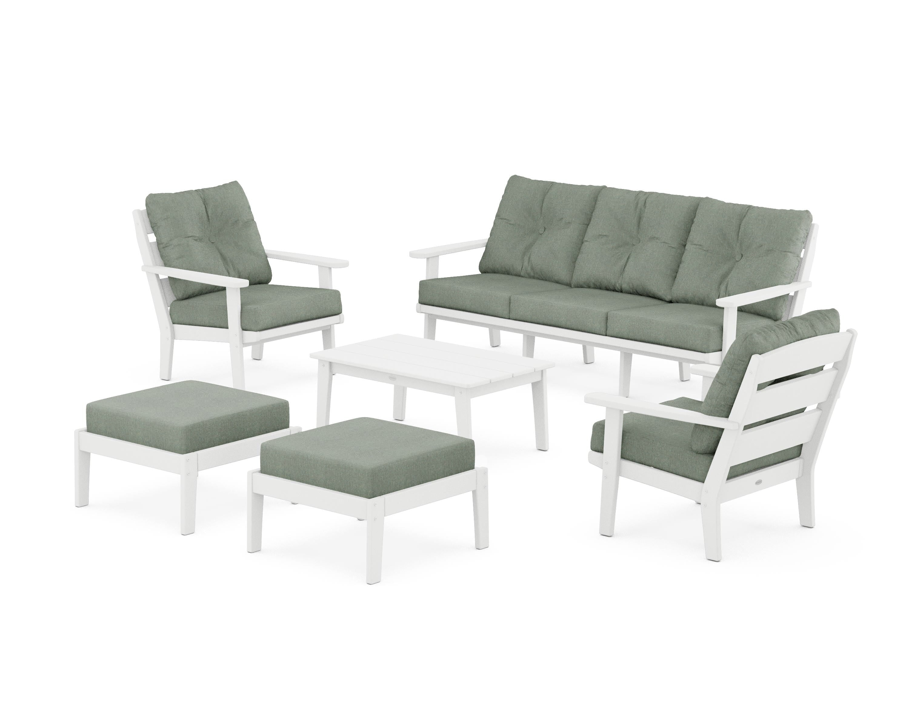 POLYWOOD® Lakeside 6-Piece Lounge Sofa Set in White / Cast Sage