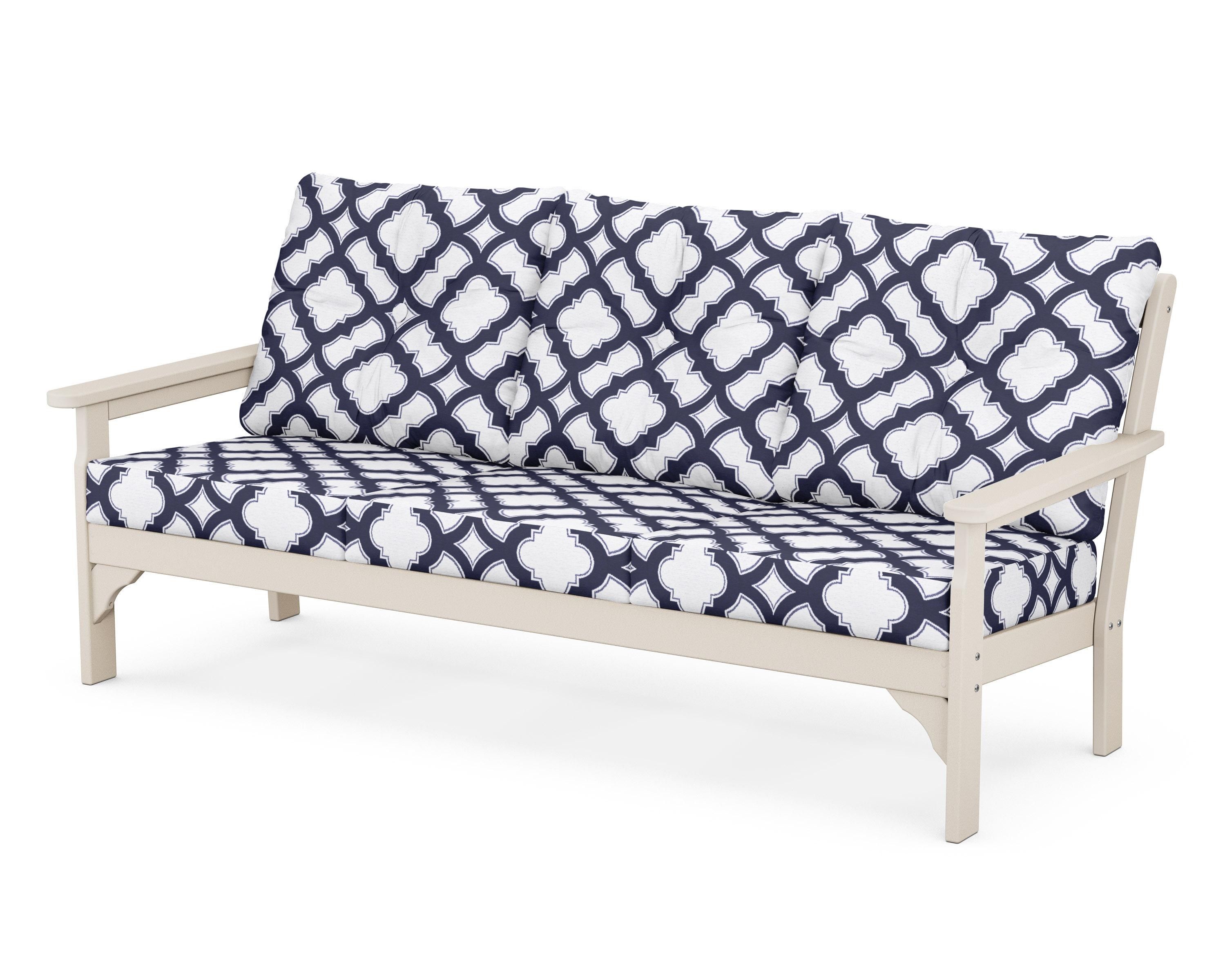 POLYWOOD® Vineyard Deep Seating Sofa in Sand / Trellis Navy