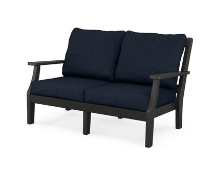 Martha Stewart by POLYWOOD® Chinoiserie Deep Seating Loveseat in Black / Marine Indigo