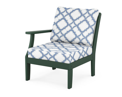 POLYWOOD® Braxton Modular Left Arm Chair in Green / Trellis Sky Blue