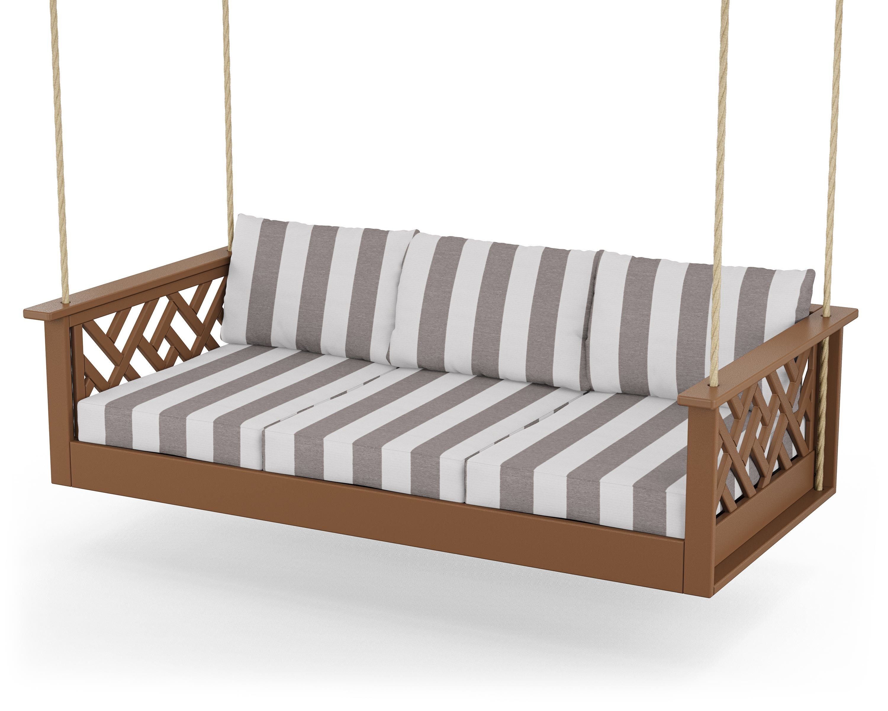 POLYWOOD® Chippendale Daybed Swing in Teak / Cabana Stripe Grey Mist
