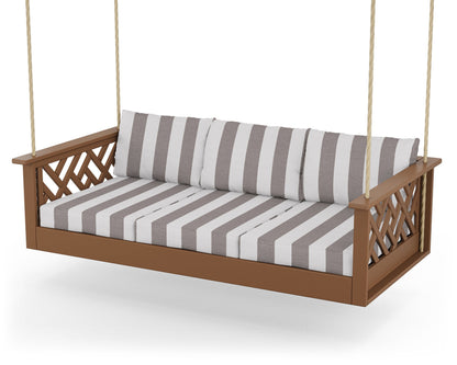 POLYWOOD® Chippendale Daybed Swing in Teak / Cabana Stripe Grey Mist