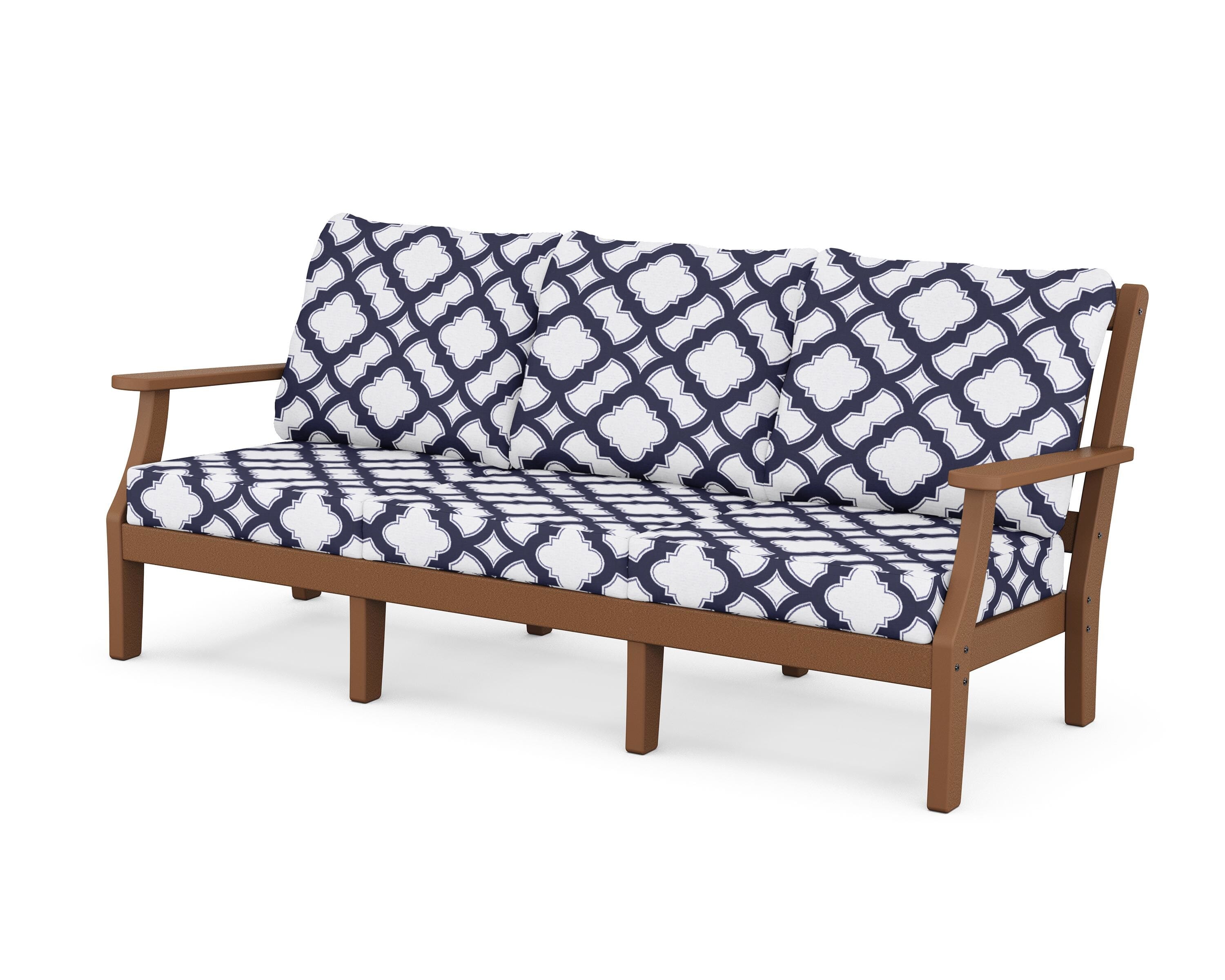 Martha Stewart by POLYWOOD® Chinoiserie Deep Seating Sofa in Teak / Trellis Navy