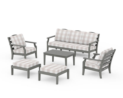 Draper James™ by  POLYWOOD® Savannah 6-Piece Lounge Sofa Set in Slate Grey / Buffalo Plaid Dune Burlap