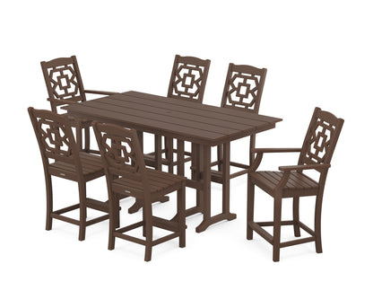 Martha Stewart by POLYWOOD® Chinoiserie 7-Piece Farmhouse Counter Set in Mahogany