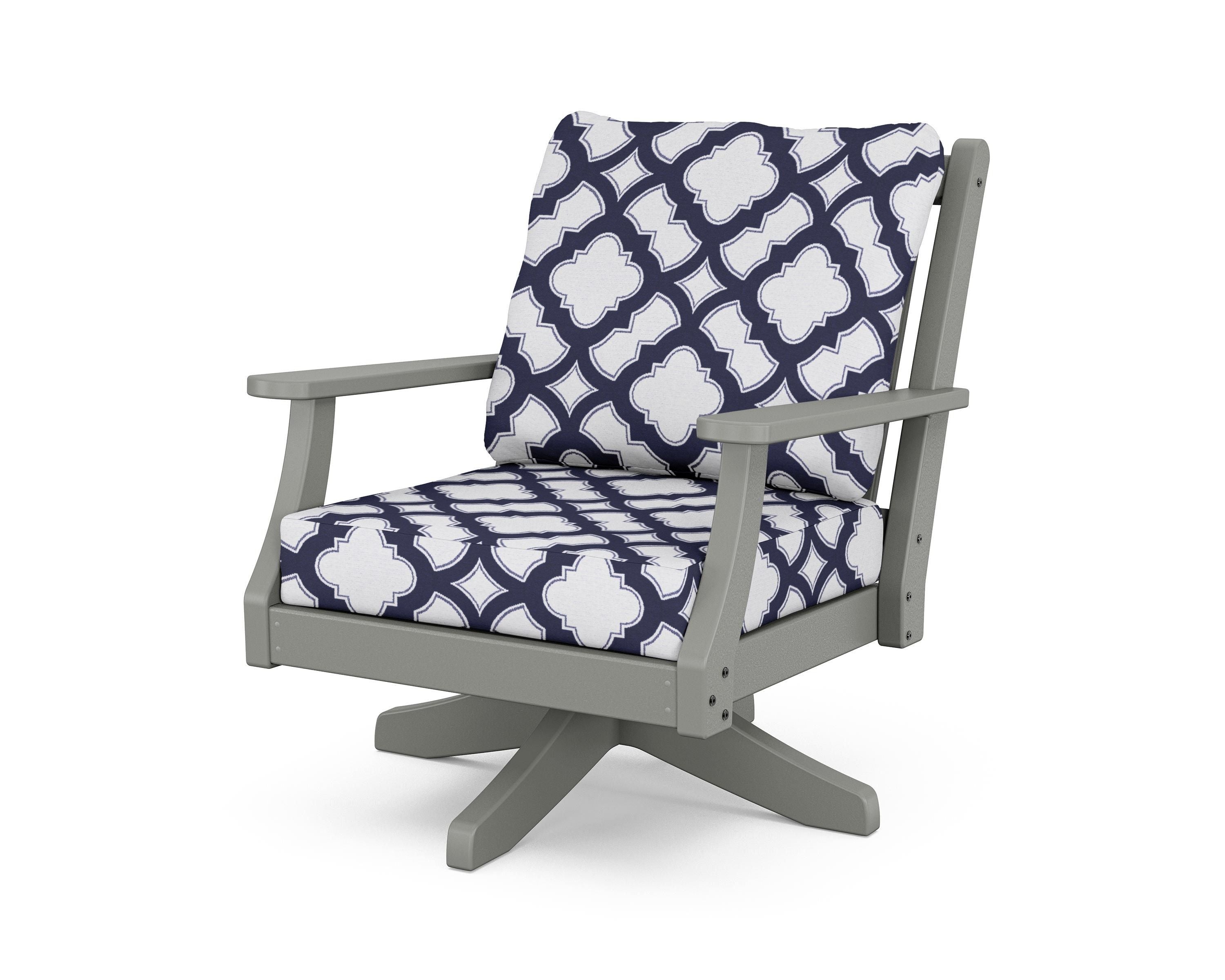 Country Living Wovendale Deep Seating Swivel Chair in Slate Grey / Trellis Navy