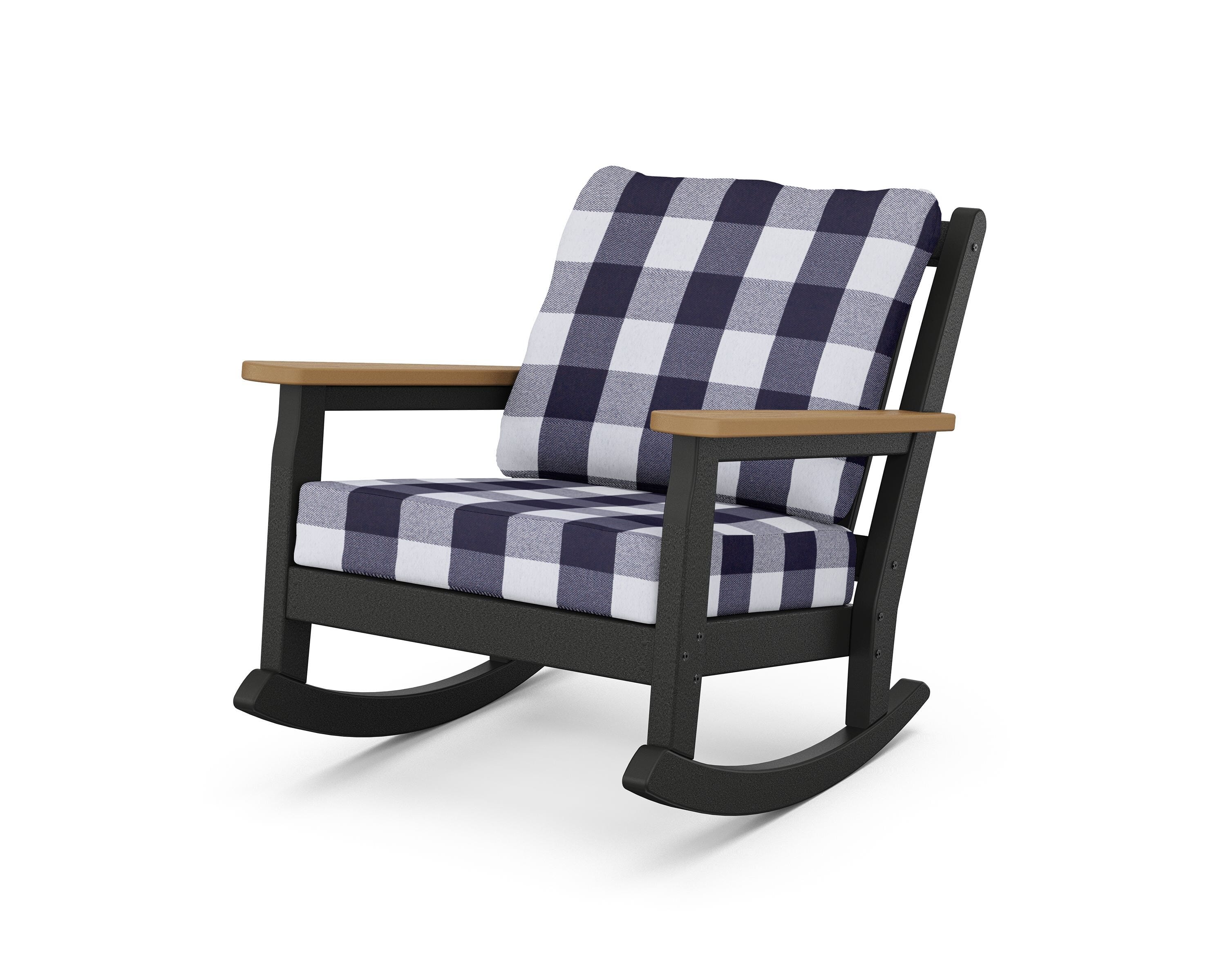 POLYWOOD® Chippendale Deep Seating Rocking Chair in Black / Natural / Buffalo Plaid Navy
