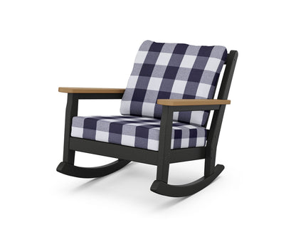 POLYWOOD® Chippendale Deep Seating Rocking Chair in Black / Natural / Buffalo Plaid Navy