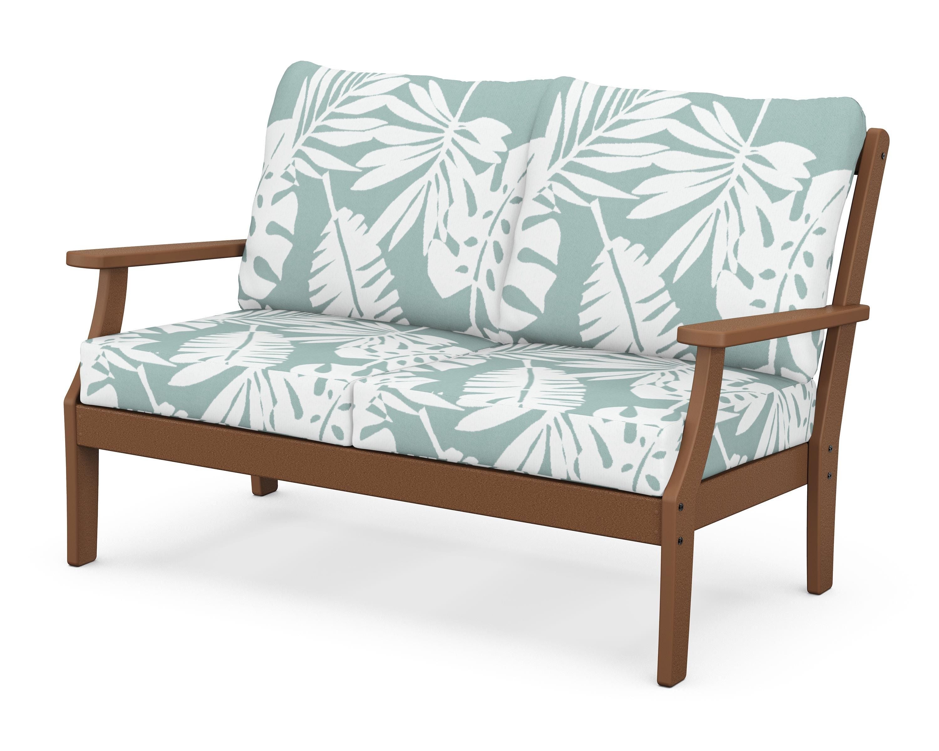 POLYWOOD® Braxton Deep Seating Loveseat in Teak / Leaf Glacier Spa