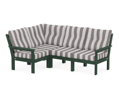 POLYWOOD® Vineyard 4-Piece Sectional in Green / Cabana Stripe Grey Mist