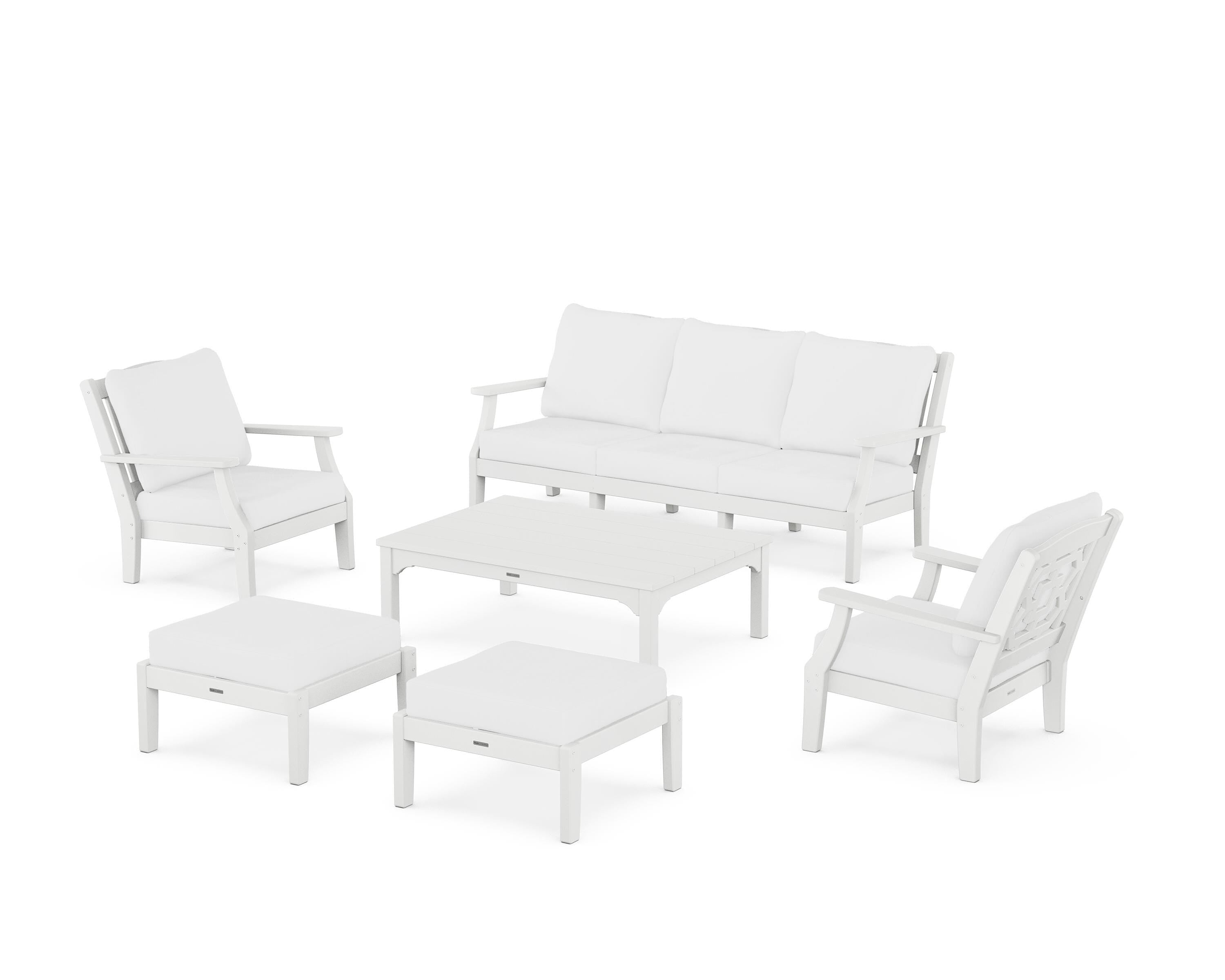 Martha Stewart by POLYWOOD® Chinoiserie 6-Piece Lounge Sofa Set in White / Natural