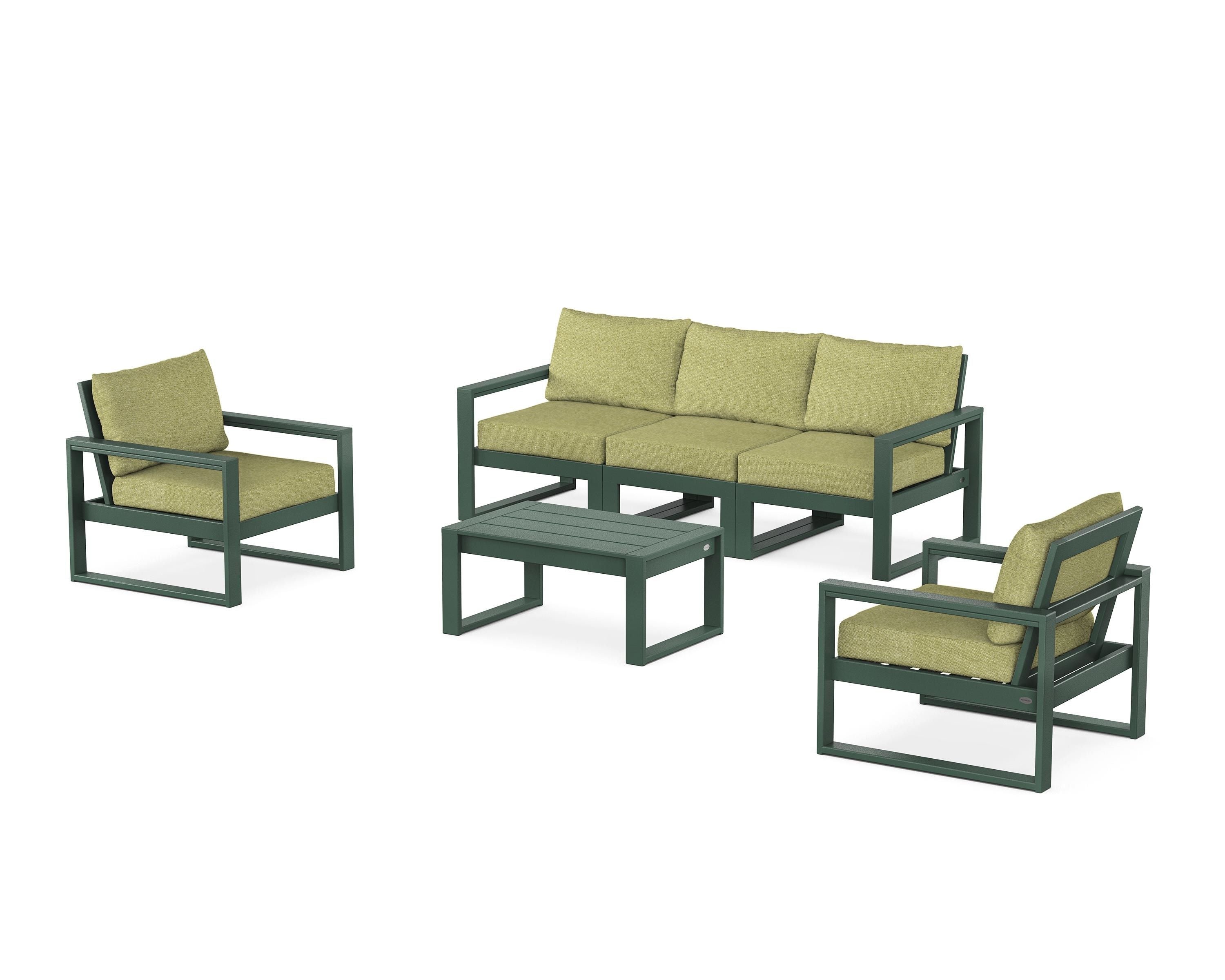 POLYWOOD® EDGE Sectional 4-Piece Deep Seating Set with Sofa in Green / Chartreuse Boucle