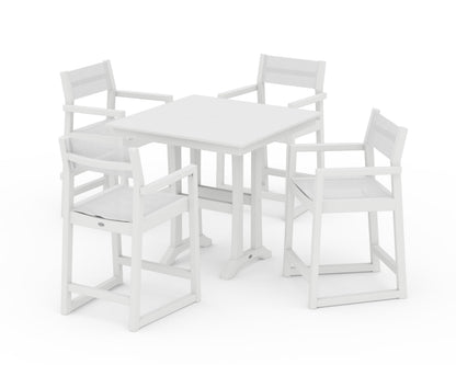 POLYWOOD® EDGE Sling Arm Chair 5-Piece Farmhouse Counter Set with Trestle Legs in White / White Sling