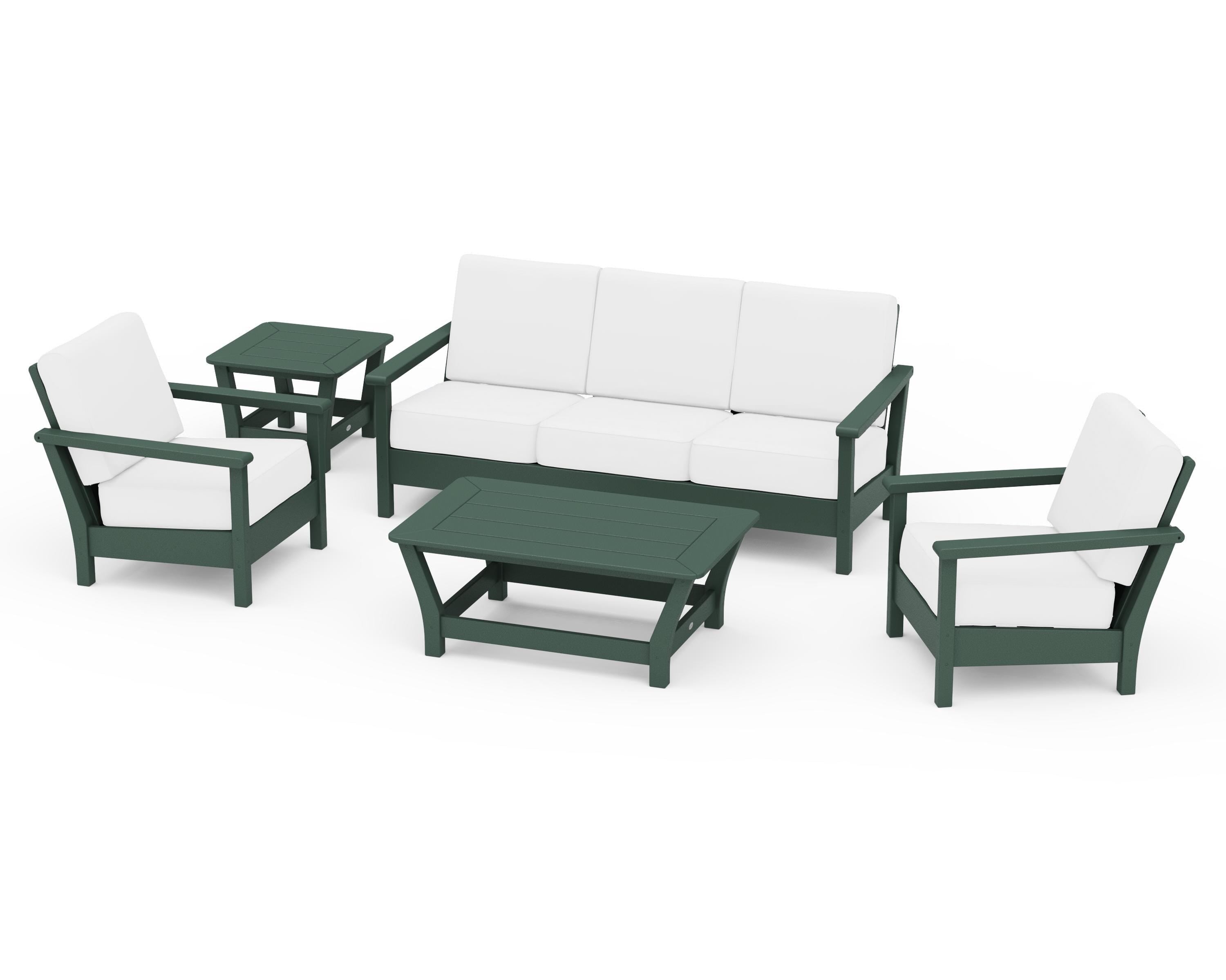 POLYWOOD® Harbour 5-Piece Deep Seating Set in Green / Natural