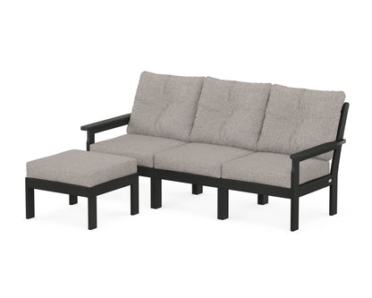 POLYWOOD® Vineyard 4-Piece Sectional with Ottoman in Black / Weathered Tweed