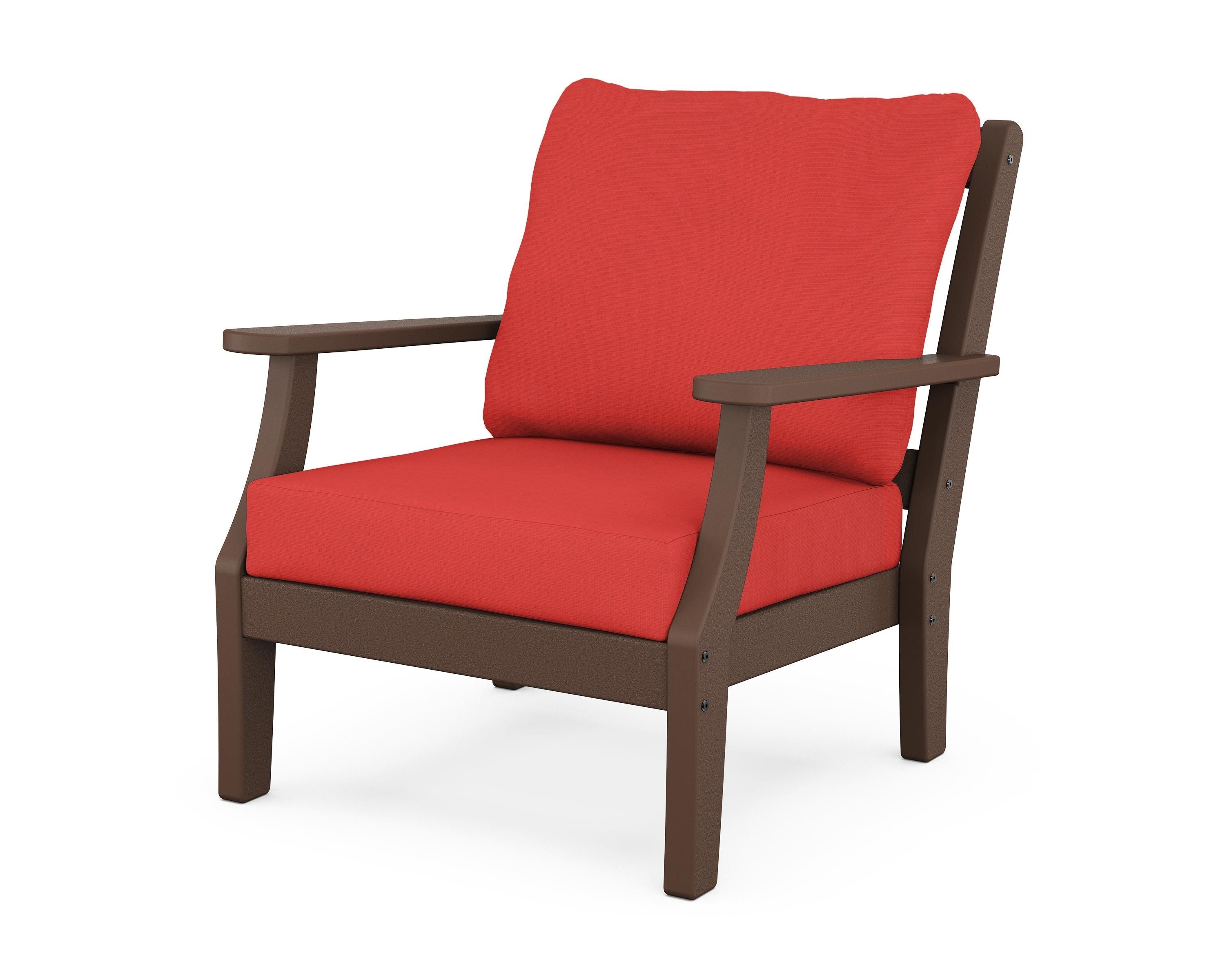 Martha Stewart by POLYWOOD® Chinoiserie Deep Seating Chair in Mahogany / Crimson Linen