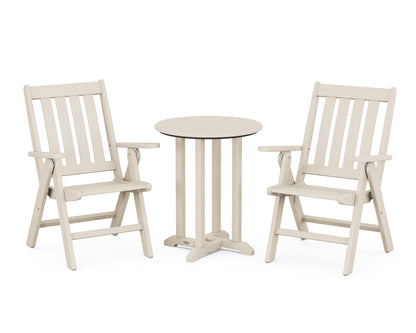 POLYWOOD® Vineyard Folding Chair 3-Piece Round Bistro Dining Set in Sand