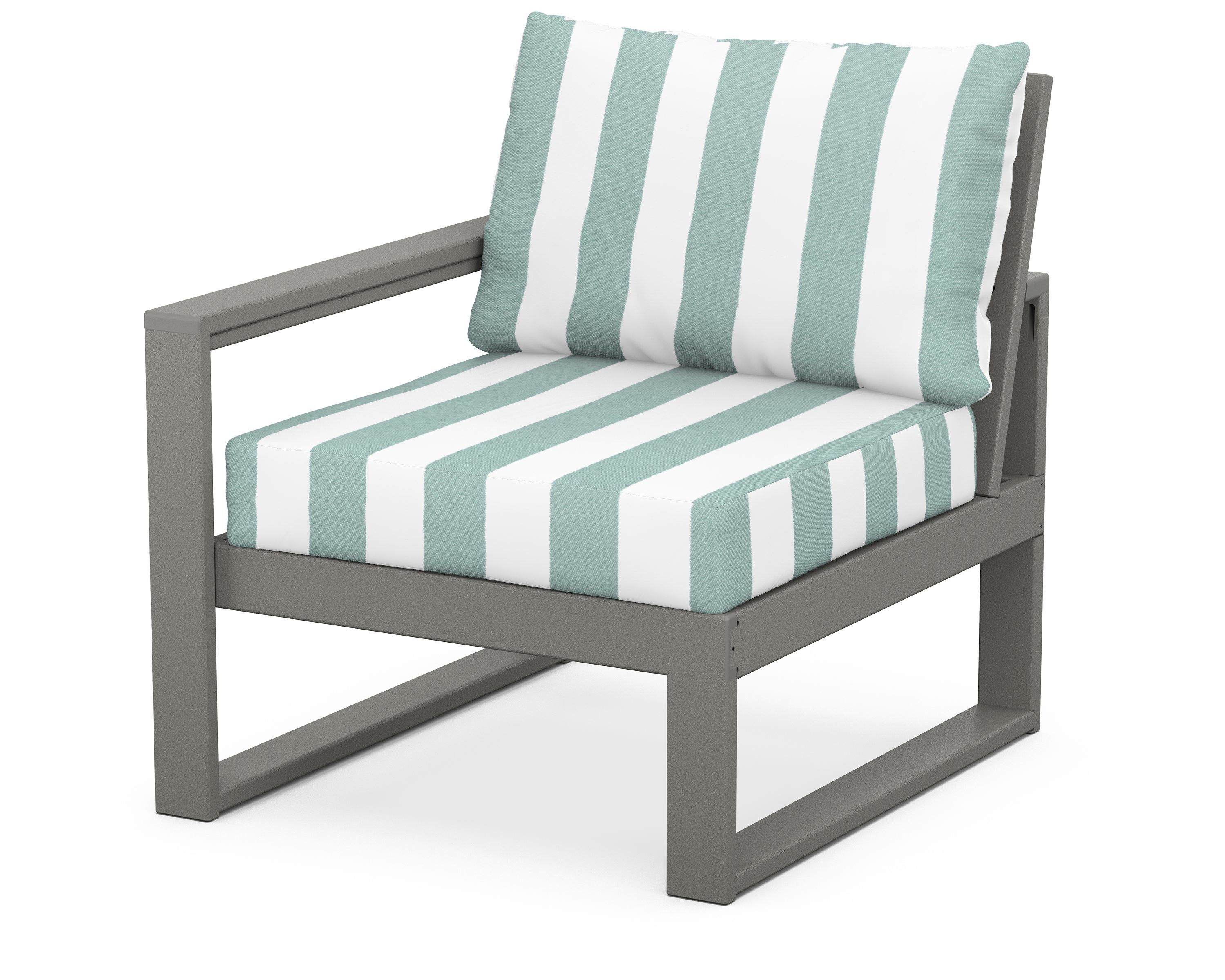 POLYWOOD® EDGE Modular Left Arm Chair in Slate Grey / Cabana Stripe Glacier Spa