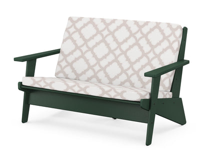 POLYWOOD® Riviera Modern Lounge Loveseat in Green / Trellis Dune Burlap