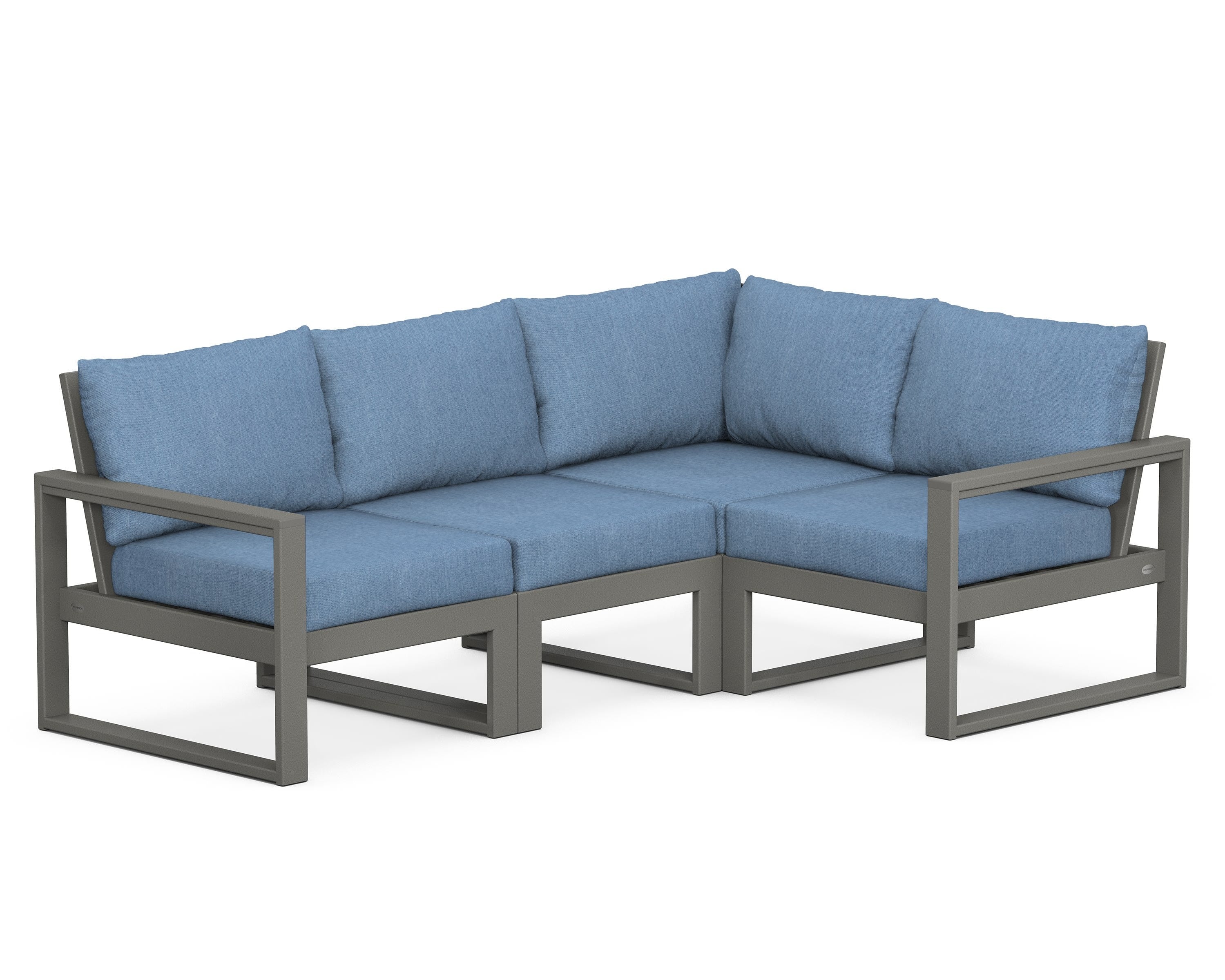 POLYWOOD® EDGE 4-Piece Modular Deep Seating Set in Slate Grey / Sky Blue