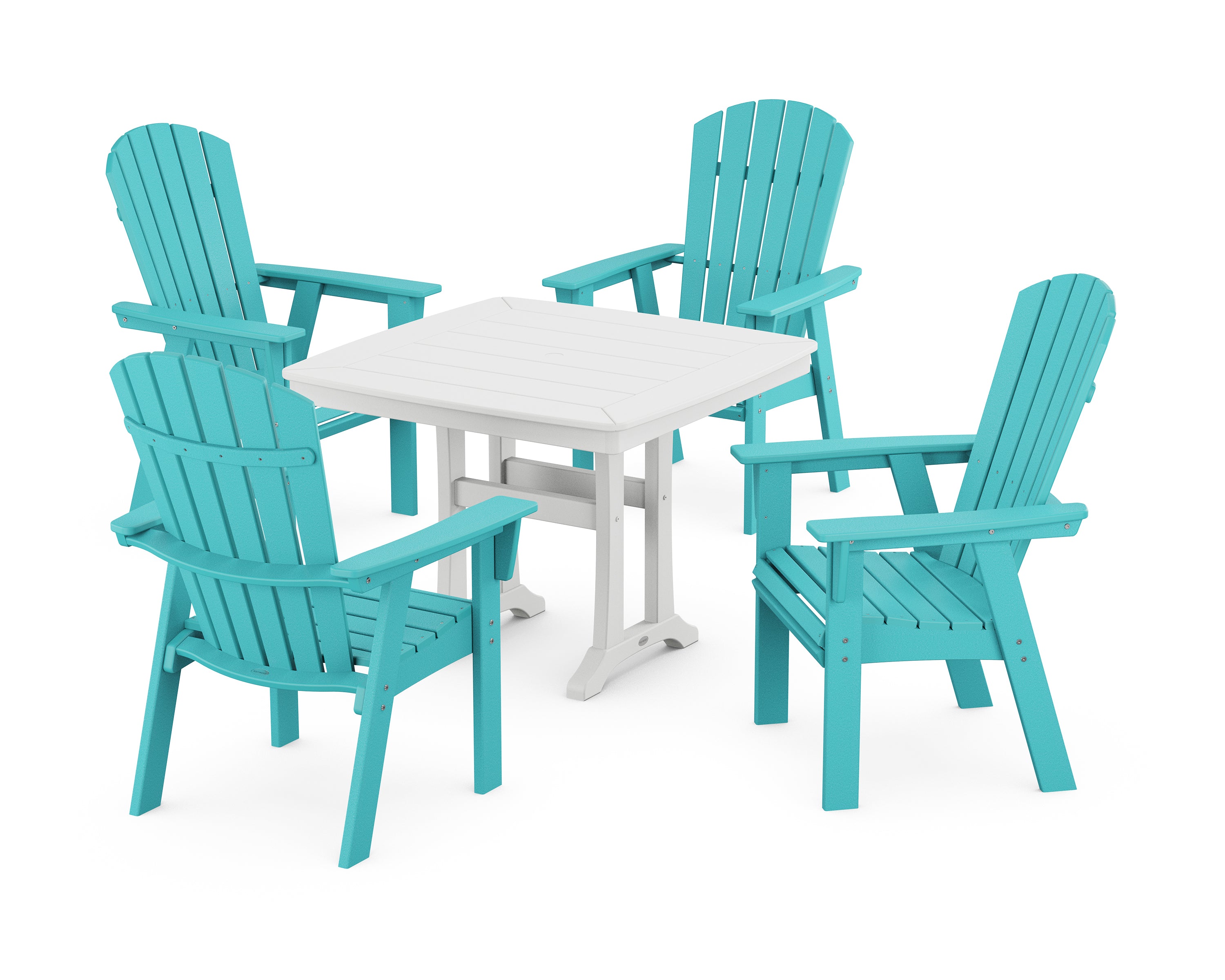 POLYWOOD® Nautical Adirondack 5-Piece Dining Set with Trestle Legs in Aruba / White