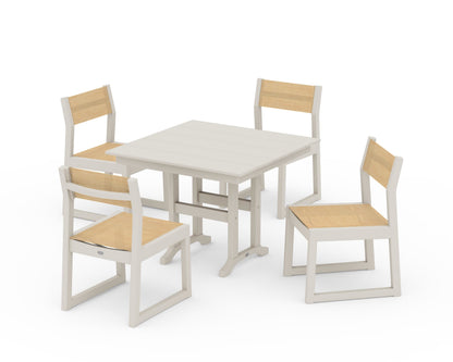 POLYWOOD® EDGE Sling Side Chair 5-Piece Farmhouse Dining Set in Sand / Dupioni Apricot Sling