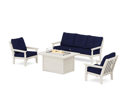 POLYWOOD® Vineyard Deep Seating Fire Pit Table Set in Sand / Navy
