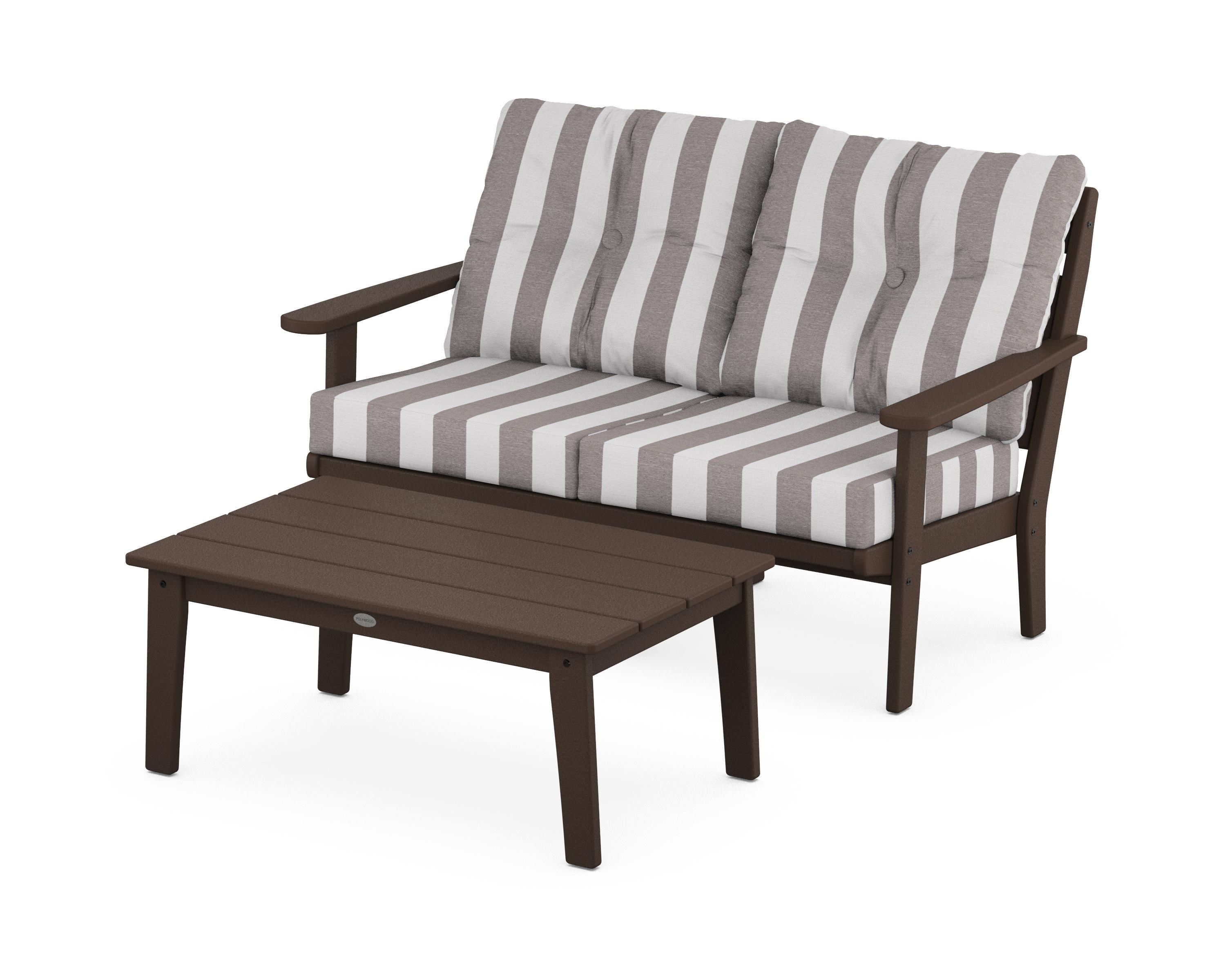 POLYWOOD® Lakeside 2-Piece Lounge Loveseat Set in Mahogany / Cabana Stripe Grey Mist
