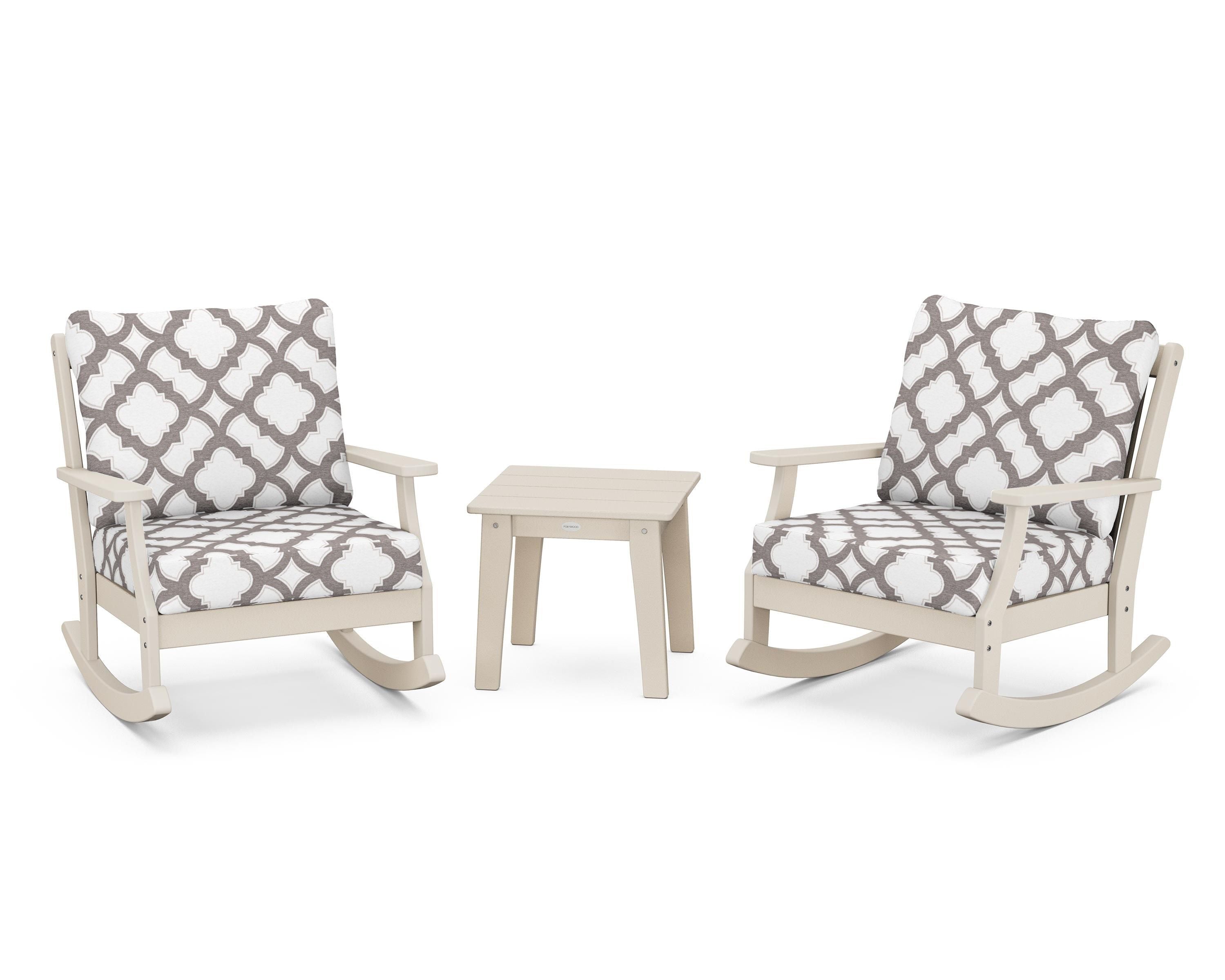 POLYWOOD® Braxton 3-Piece Deep Seating Rocker Set in Sand / Trellis Grey Mist