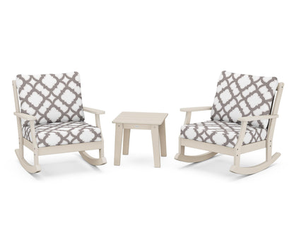 POLYWOOD® Braxton 3-Piece Deep Seating Rocker Set in Sand / Trellis Grey Mist