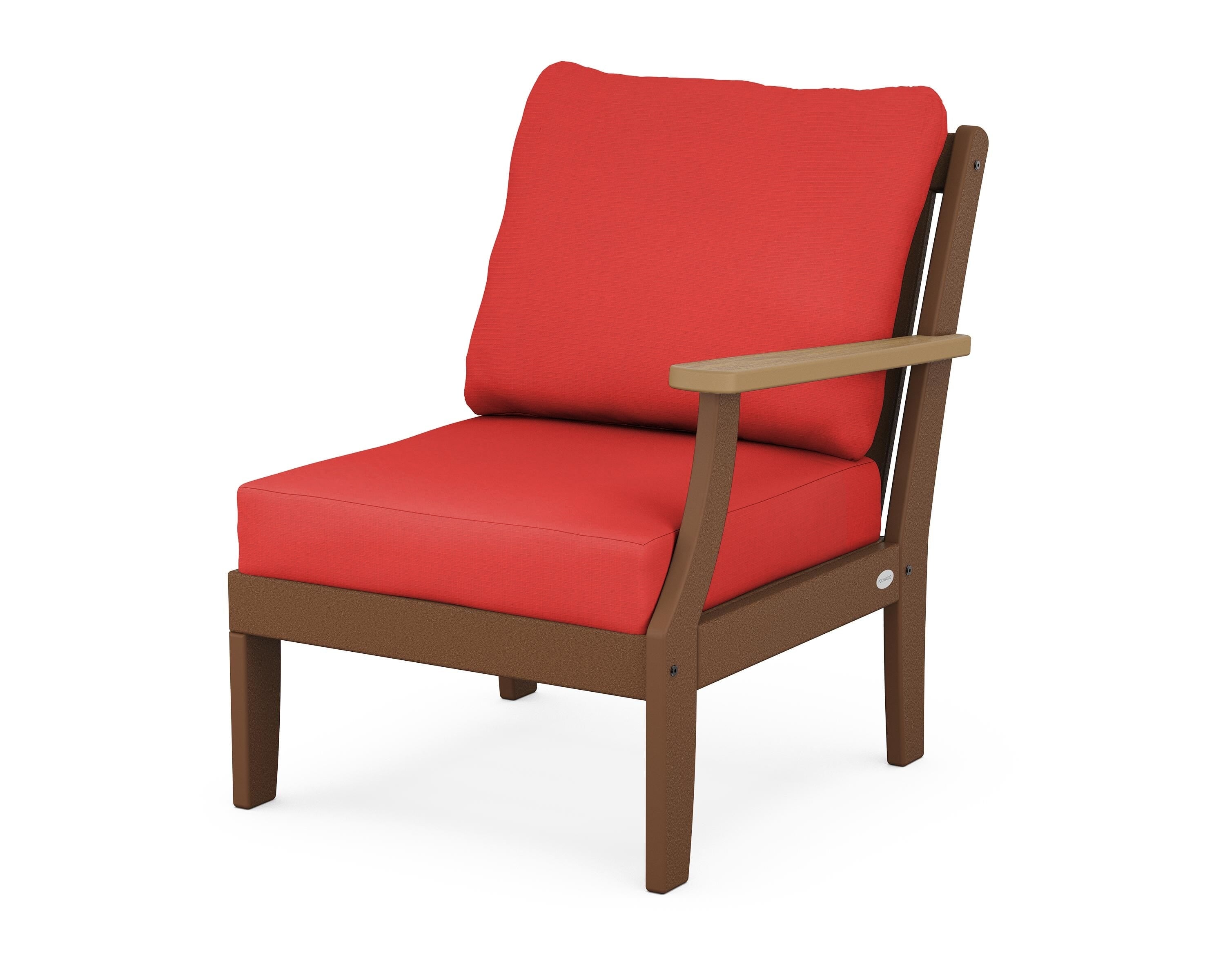POLYWOOD® Braxton Modular Right Arm Chair in Teak / Natural / Crimson Linen