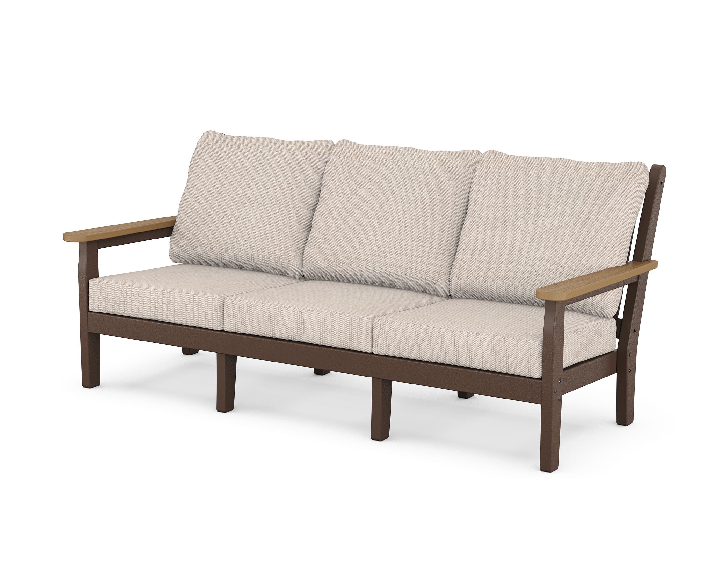 POLYWOOD® Chippendale Deep Seating Sofa in Mahogany / Natural / Blend Linen