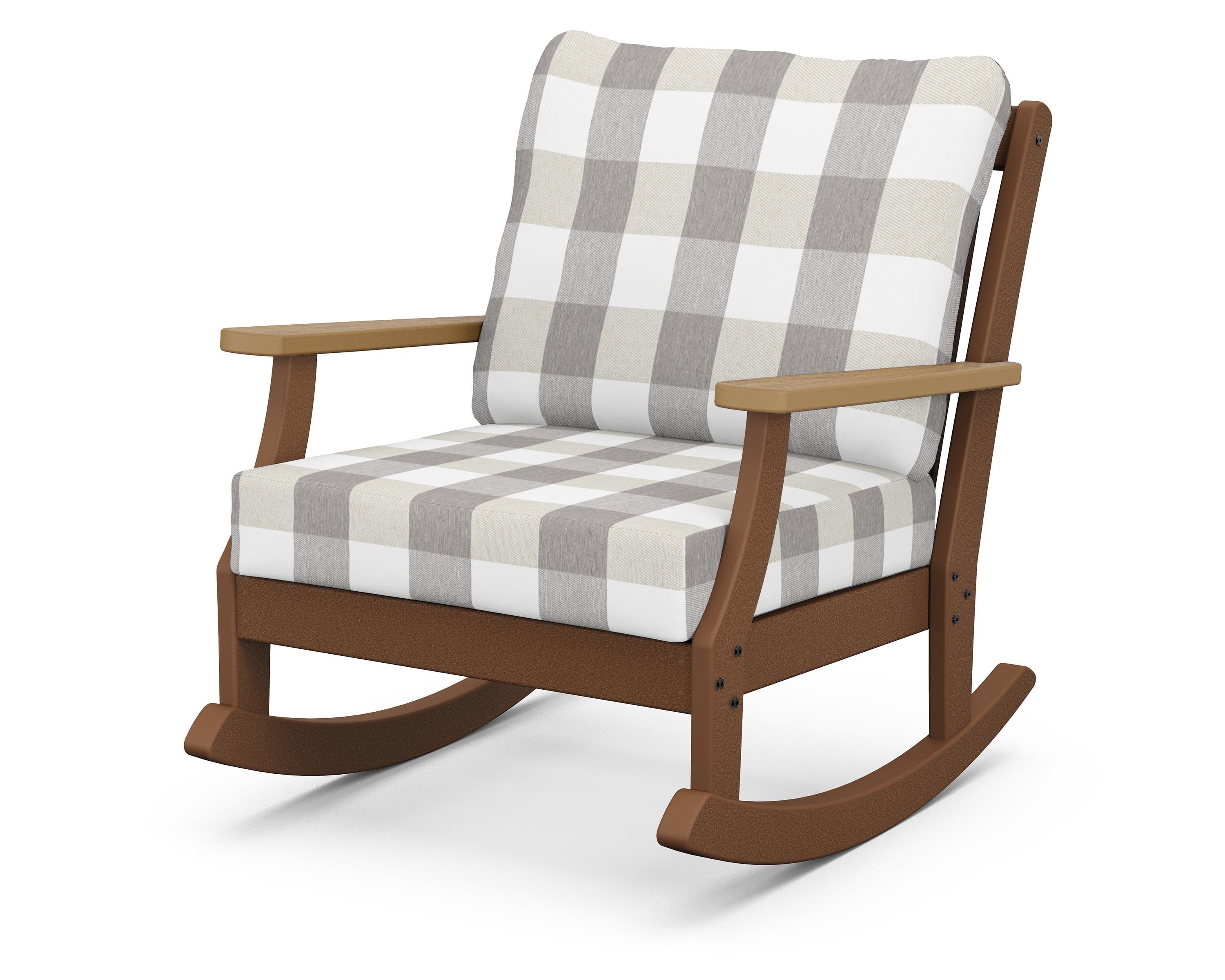 POLYWOOD® Braxton Deep Seating Rocking Chair in Teak / Natural / Buffalo Plaid Grey Mist