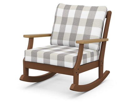 POLYWOOD® Braxton Deep Seating Rocking Chair in Teak / Natural / Buffalo Plaid Grey Mist