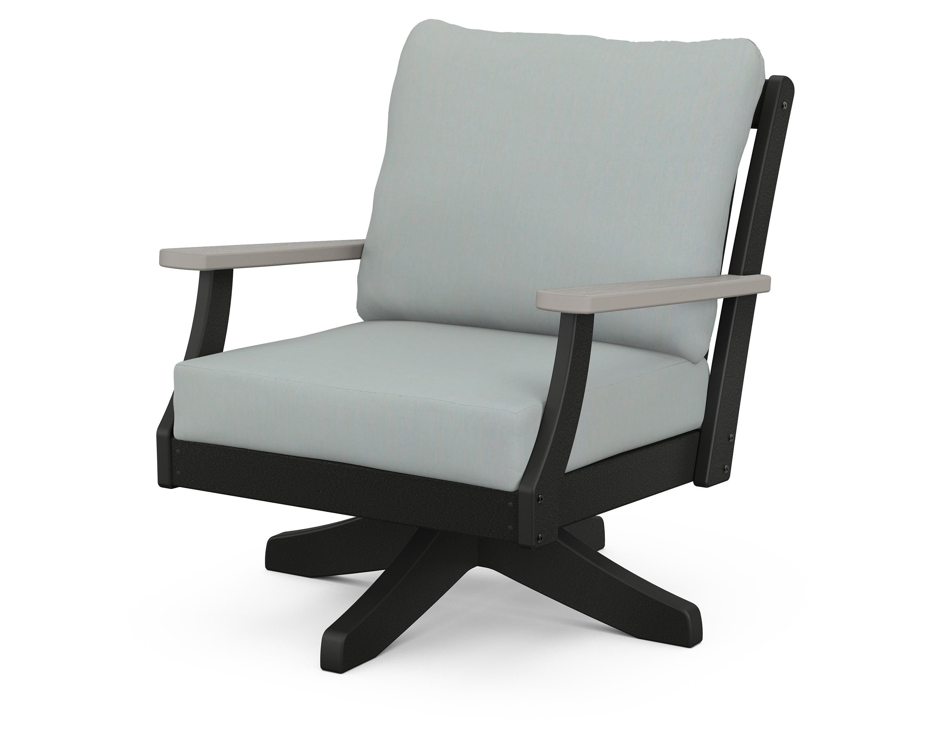 POLYWOOD® Braxton Deep Seating Swivel Chair in Black / Driftwood / Spa