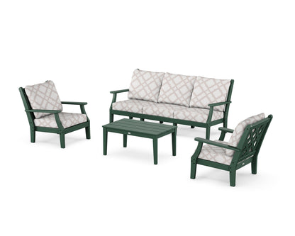 Country Living Wovendale 4-Piece Deep Seating Set with Sofa in Green / Trellis Dune Burlap