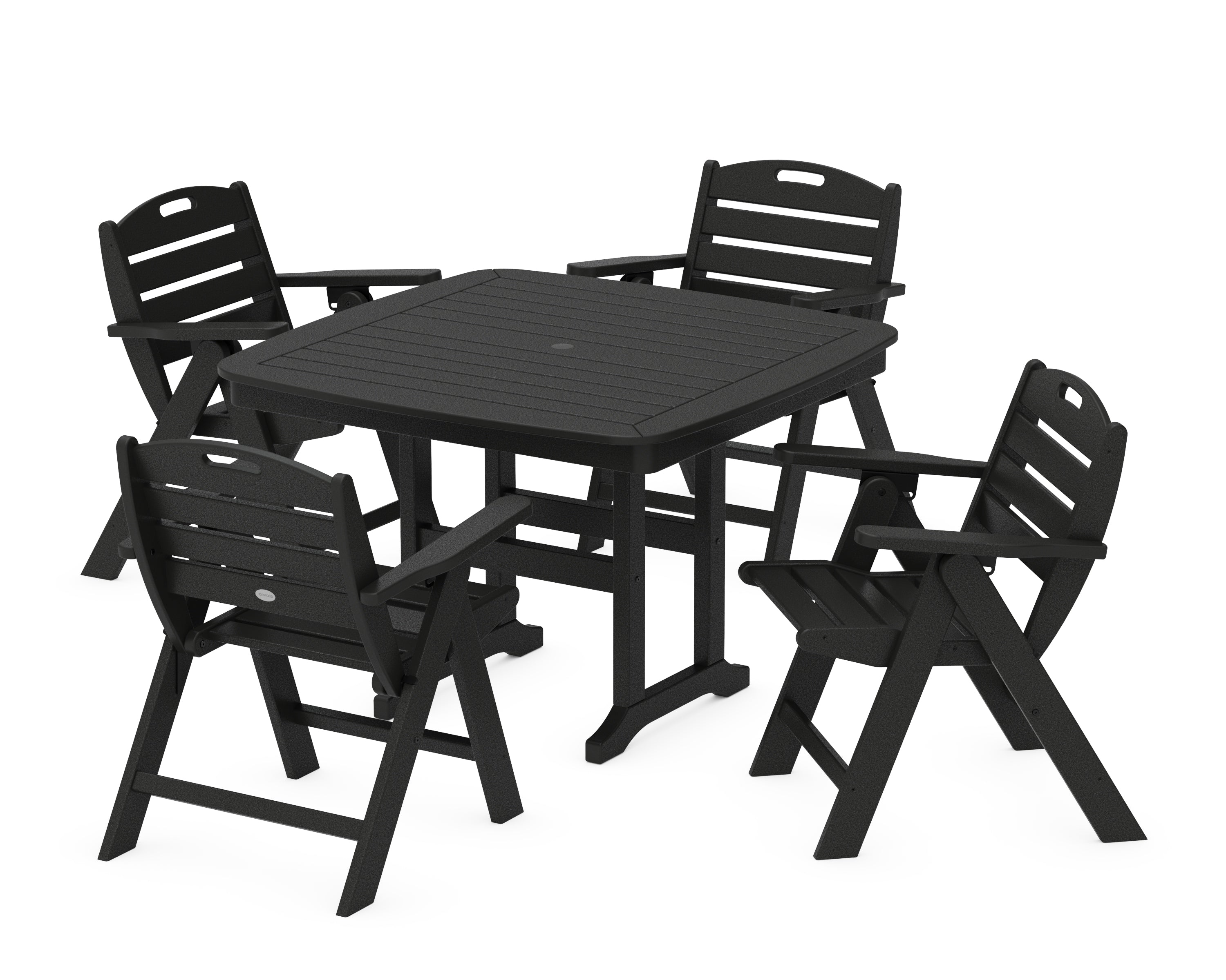 POLYWOOD® Nautical Folding Lowback Chair 5-Piece Dining Set with Trestle Legs in Black