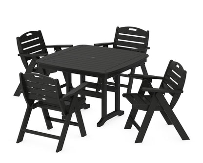 POLYWOOD® Nautical Folding Lowback Chair 5-Piece Dining Set with Trestle Legs in Black