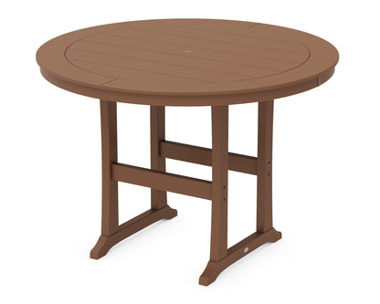 POLYWOOD® Nautical Trestle 60" Round Bar Table in Teak