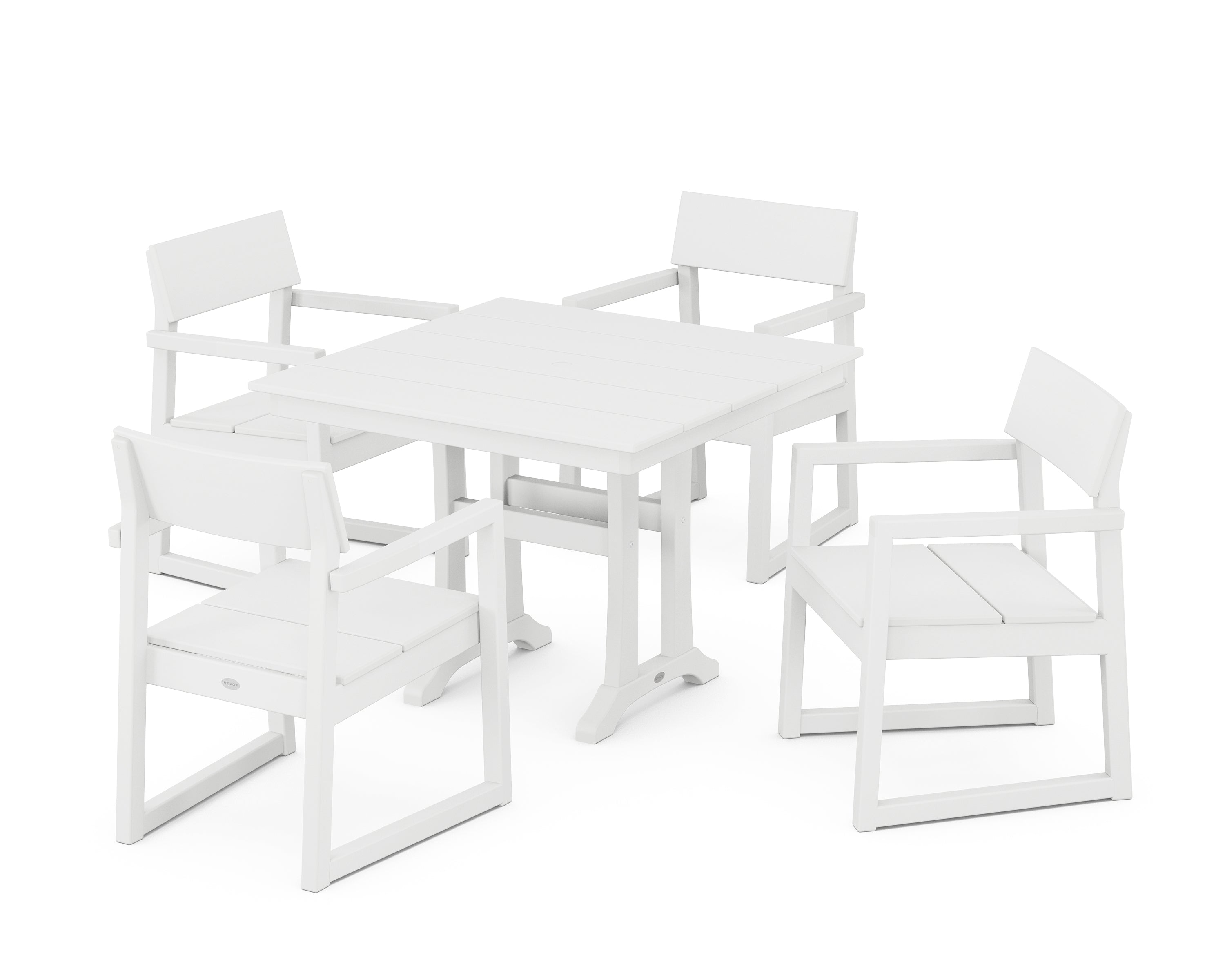 POLYWOOD® EDGE 5-Piece Farmhouse Dining Set With Trestle Legs in White