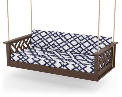 POLYWOOD® Chippendale Daybed Swing in Mahogany / Trellis Navy