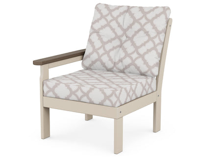 POLYWOOD® Vineyard Modular Left Arm Chair in Sand / Kona / Trellis Dune Burlap