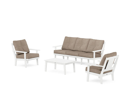 POLYWOOD® Prairie 4-Piece Deep Seating Set with Sofa in White / Spiced Burlap