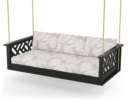 POLYWOOD® Chippendale Daybed Swing in Black / Leaf Dune Burlap