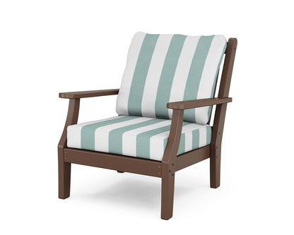 Country Living Wovendale Deep Seating Chair in Mahogany / Cabana Stripe Glacier Spa