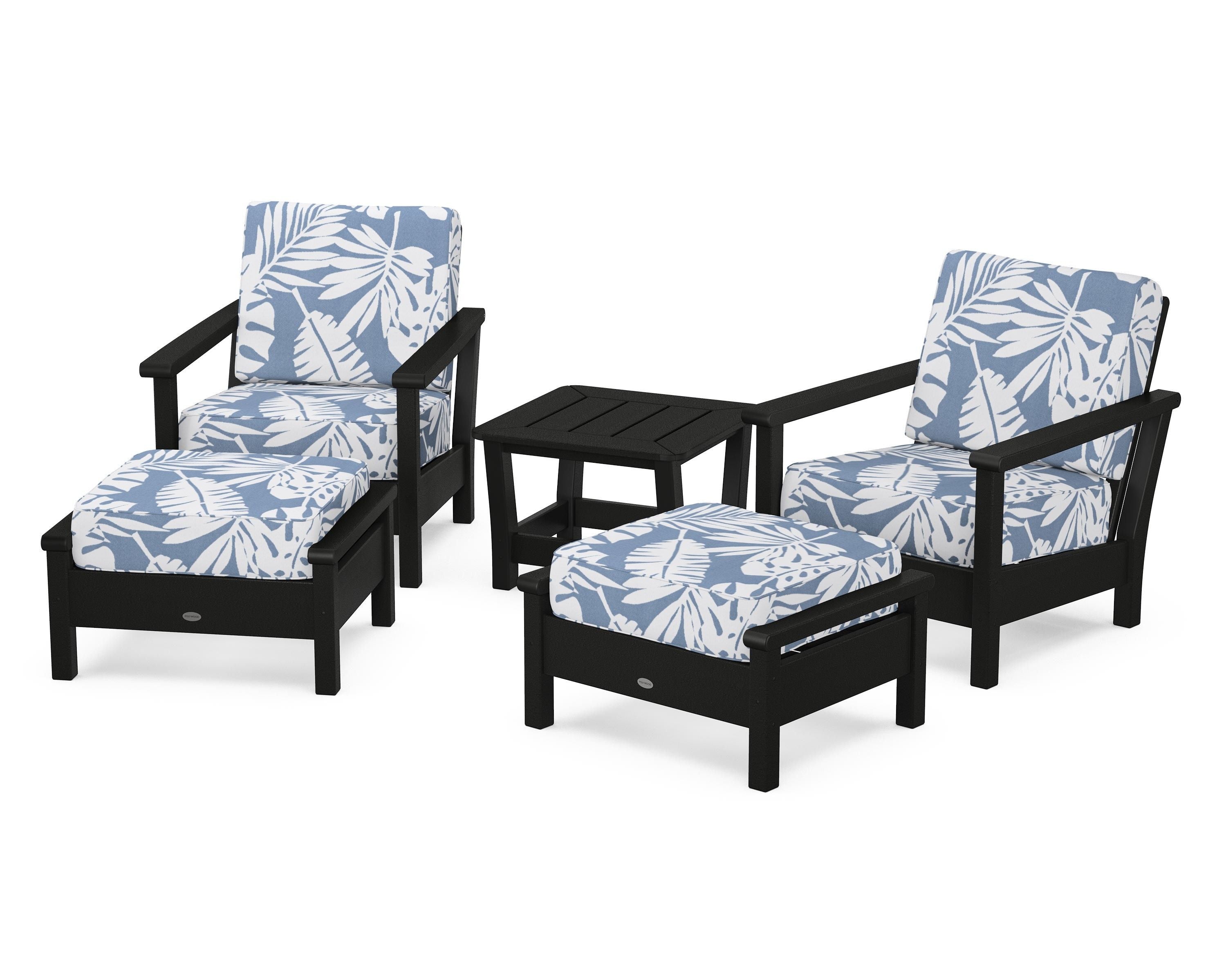 POLYWOOD® Harbour 5-Piece Deep Seating Chair Set in Black / Leaf Sky Blue